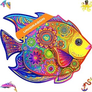 UNIDRAGON Original Wooden Puzzle – Shiny Fish, 196 Pieces, Medium 12.6 x 9.6 Inc
